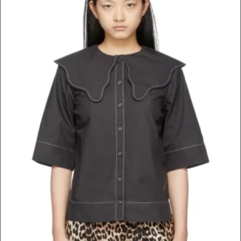 Ganni black cotton poplin top